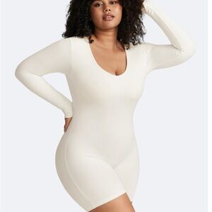 Naked Wardrobe Cream Long Sleeve Shapewear Bodysuit
